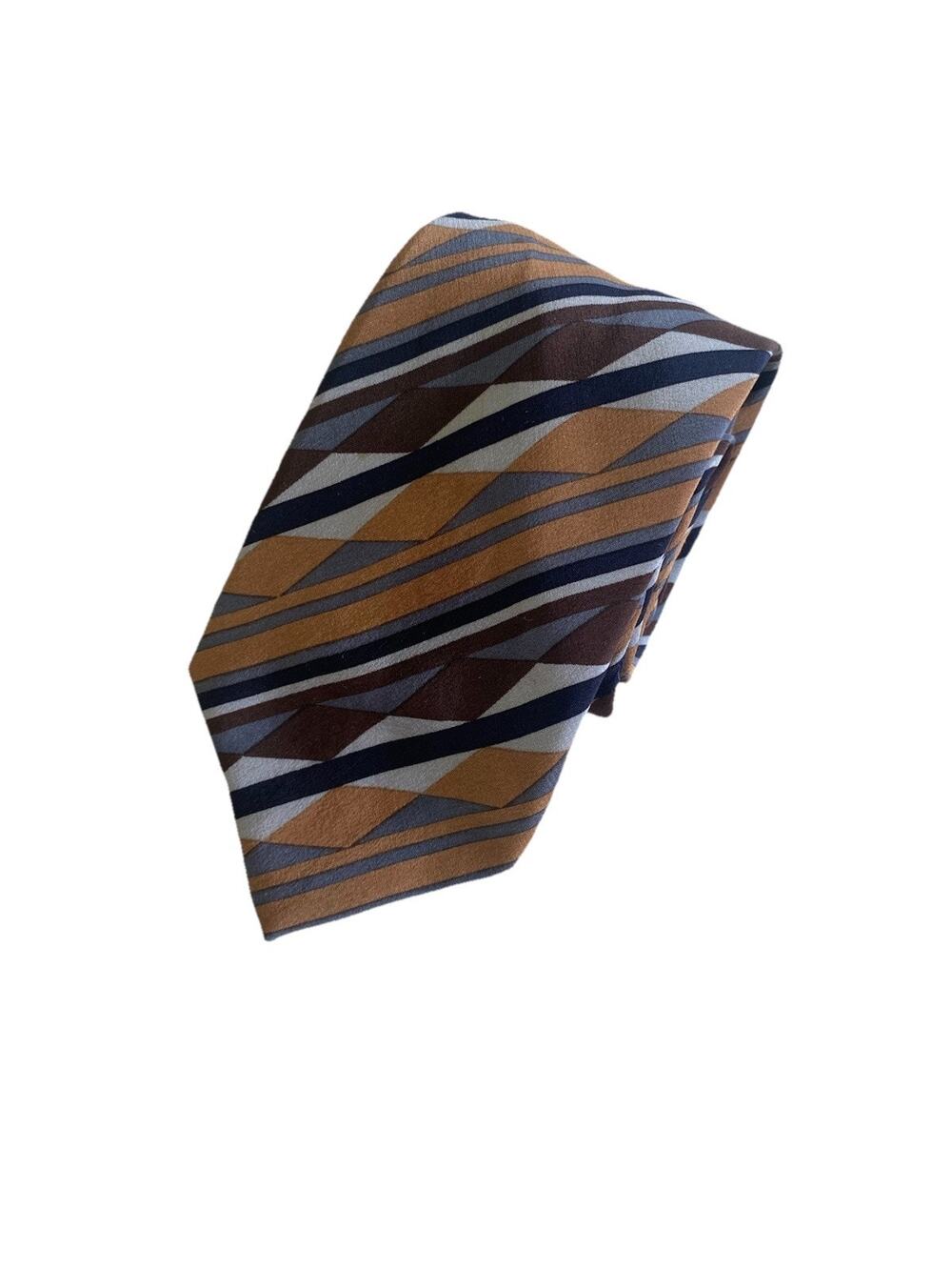Brioni Brown Striped geometric Luxury Designer Silk Tie vintage Italy